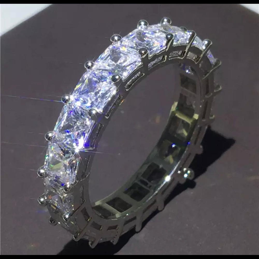 925 Sterling Silver Princess Cut Eternity Band
